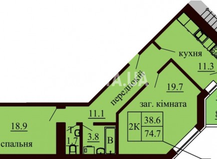 2-х комнатная квартира 74.7 м/кв - ЖК София