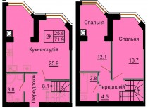 Двухуровневая квартира 71,9 м/кв - ЖК София