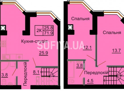 Двухуровневая квартира 71,9 м/кв - ЖК София