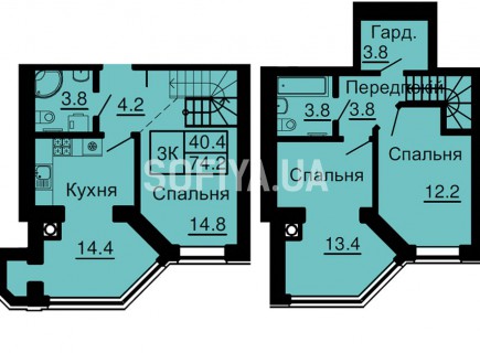 Двухуровневая квартира 74,2 м/кв - ЖК София