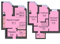 Двухуровневая квартира 98 м/кв - ЖК София