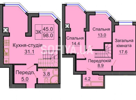 Двухуровневая квартира 98 м/кв - ЖК София