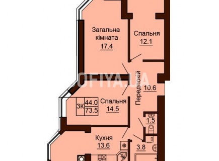 3-х комнатная квартира 73.5 м/кв - ЖК София