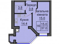 Однокомнатная квартира 37 м/кв - ЖК София