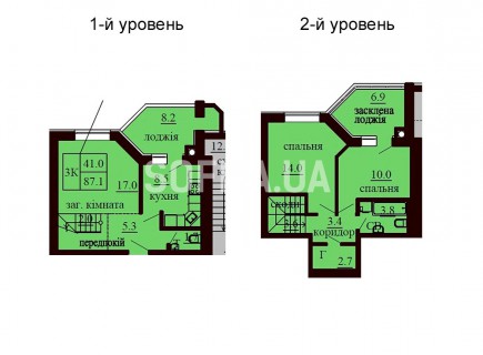 Двухуровневая квартира 87.1 м/кв - ЖК София