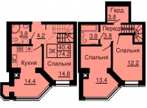 Двухуровневая квартира 74,2м/кв - ЖК София