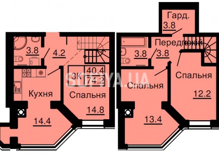 Двухуровневая квартира 74,2м/кв - ЖК София