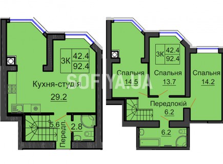 Двухуровневая квартира 92,4 м/кв - ЖК София