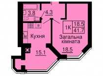 Однокомнатная квартира 41,7 м/кв - ЖК София