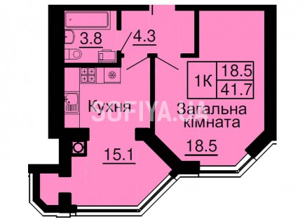 Однокомнатная квартира 41,7 м/кв - ЖК София