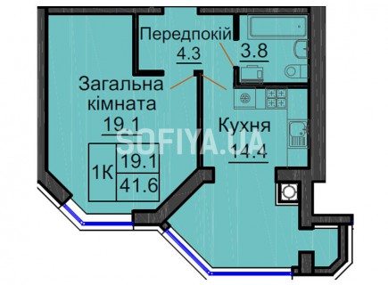 Однокомнатная квартира 41,6 м/кв - ЖК София