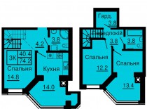 Двухуровневая квартира 74,2 м/кв - ЖК София