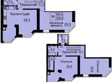 Двухуровневая квартира 129,3 м/кв - ЖК София
