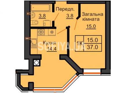 Однокомнатная квартира 37 м/кв - ЖК София