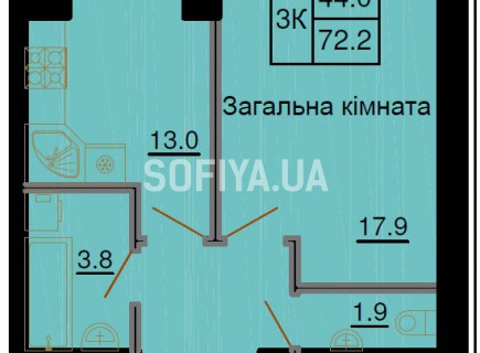 Трехкомнатная квартира 72,2 м/кв - ЖК София