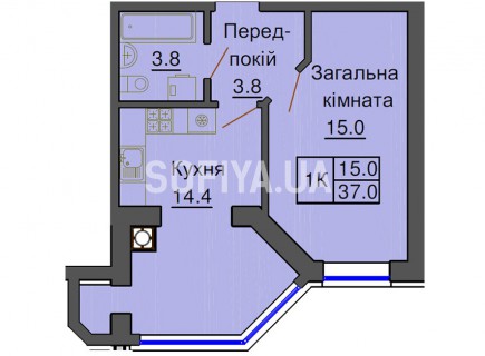 Однокомнатная квартира 37,0 м/кв - ЖК София