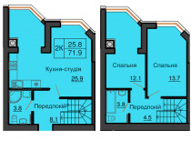 Дворівнева квартира 71,9  м.кв - ЖК София