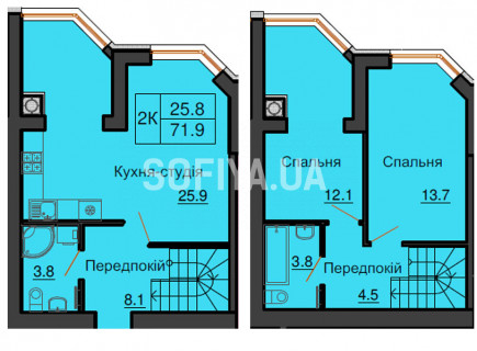 Дворівнева квартира 71,9  м.кв - ЖК София