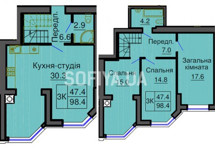 Двухуровневая квартира 98,4 м/кв - ЖК София