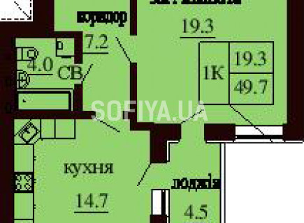 Однокомнатная квартира 49.7 м/кв - ЖК София