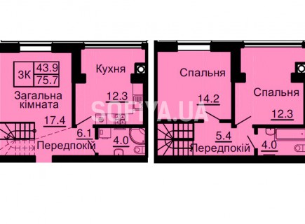 Двухуровневая квартира 75,7 м/кв - ЖК София