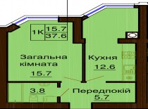 Однокомнатная квартира 37.6 м/кв - ЖК София