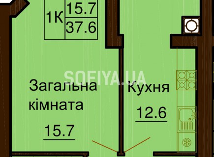 Однокомнатная квартира 37.6 м/кв - ЖК София