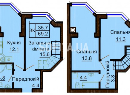 Двухуровневая квартира 69,2 м/кв - ЖК София