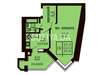 Однокомнатная квартира 53.6 м/кв - ЖК София