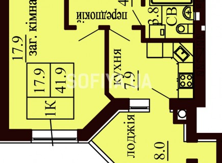 Однокомнатная квартира 41.9 м/кв - ЖК София