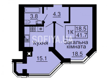 Однокомнатная квартира 41,7 м/кв - ЖК София