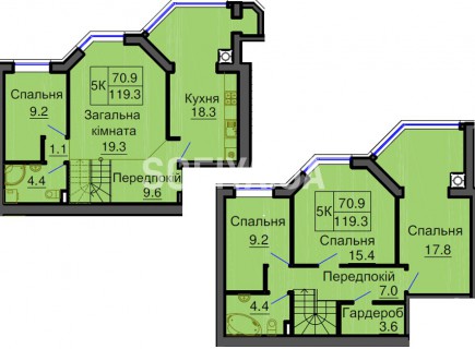 Двухуровневая квартира 119,3 м/кв - ЖК София