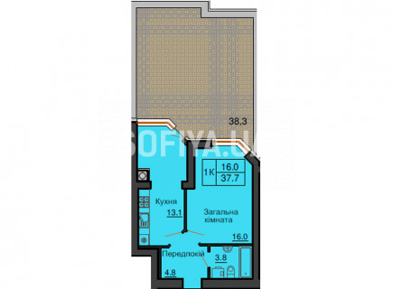 Однокімнатна квартира 37,7 м/кв - ЖК София