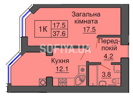 Однокомнатная квартира 37.6 м/кв - ЖК София