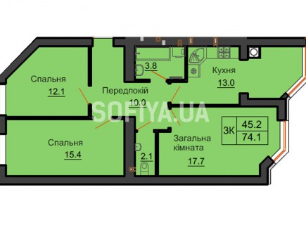 Трехкомнатная квартира 74,1 м/кв - ЖК София