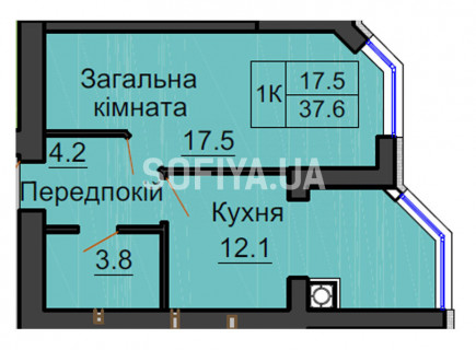 Однокомнатная квартира 37,6 м/кв - ЖК София