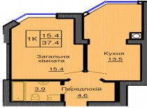 Однокомнатная квартира 37.4 м/кв - ЖК София