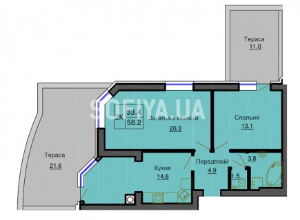 Двухкомнатная квартира 58.2 м/кв - ЖК София