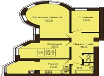 3-х комнатная квартира 74.7 м/кв - ЖК София