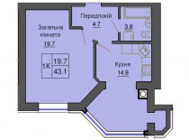 Однокомнатная квартира 43.1 м/кв - ЖК София