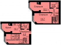 Двухуровневая квартира 71,9 м/кв - ЖК София