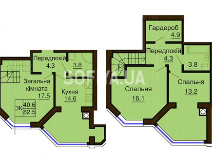 Двухуровневая квартира 82.5 м/кв - ЖК София