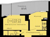 Однокомнатная квартира 37.8 м/кв - ЖК София