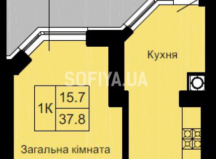 Однокомнатная квартира 37.8 м/кв - ЖК София