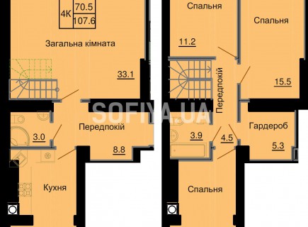 Двухуровневая квартира 107,6 м/кв - ЖК София