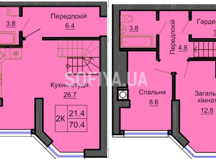 Двухуровневая квартира 70.4 м/кв - ЖК София