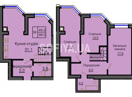 Двухуровневая квартира 98 м/кв - ЖК София