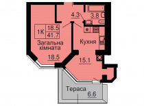 Однокімнатна квартира 41,7 м/кв - ЖК София