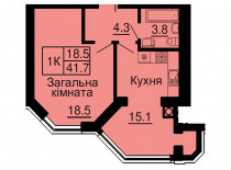 Однокомнатная квартира 41,7 м/кв - ЖК София