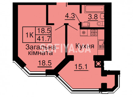 Однокомнатная квартира 41,7 м/кв - ЖК София